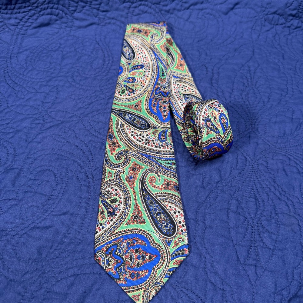 Turnbull & Asser Mens Silk Tie Paisley Blue Green Red Handmade England 3.5x56